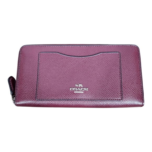 COACH F54007 Burgundy Wine Accordian Zip Leather Wallet - Picture 1 of 6